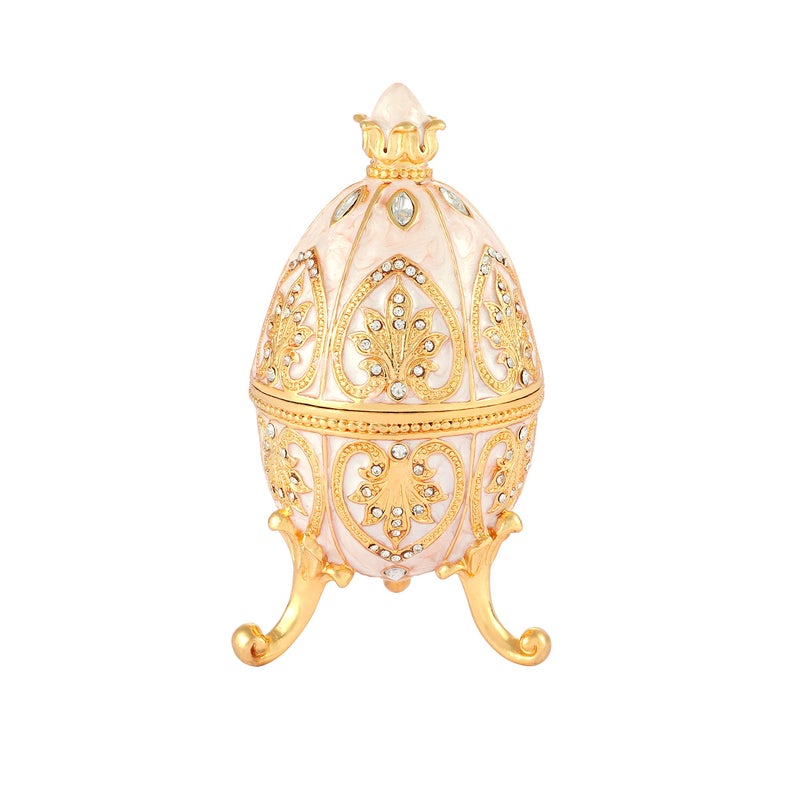 Furuida Trinket Box with Hinged White Easter Egg Enameled Jewelry Box Classic Ornaments Metal Craft Gift for Home Decor - Image 2